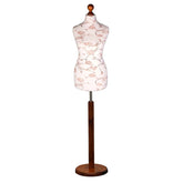 Display Guru Female Uk Size 6/8 Dressmakers Tailors Dummy Mannequin , Brown flower on cream Torso Bust with Dark Wood Round Base